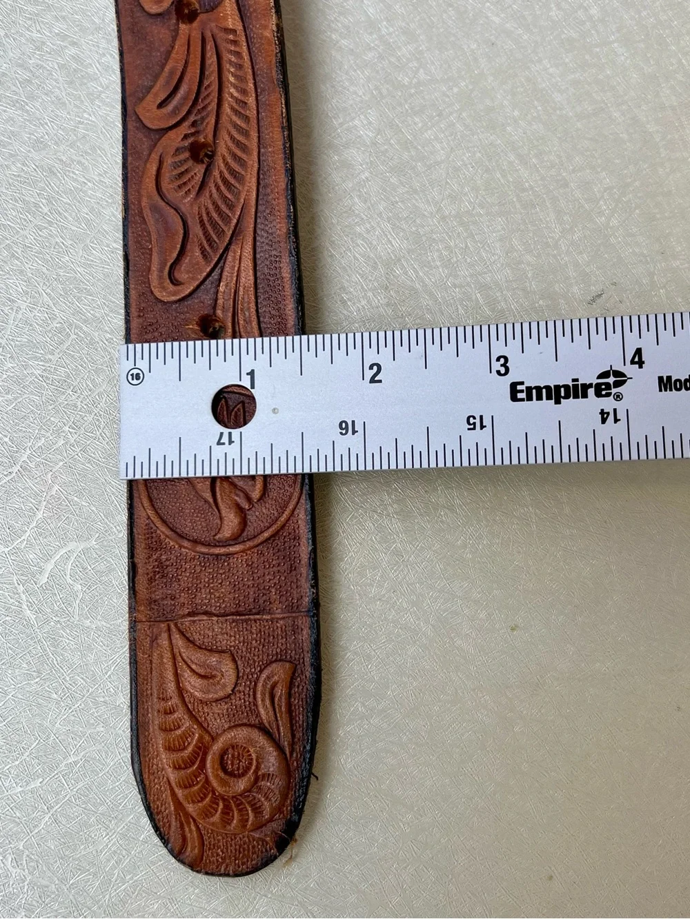 Hand-Tooled Brown Leather Men’s Belt with Native Chief Buckle